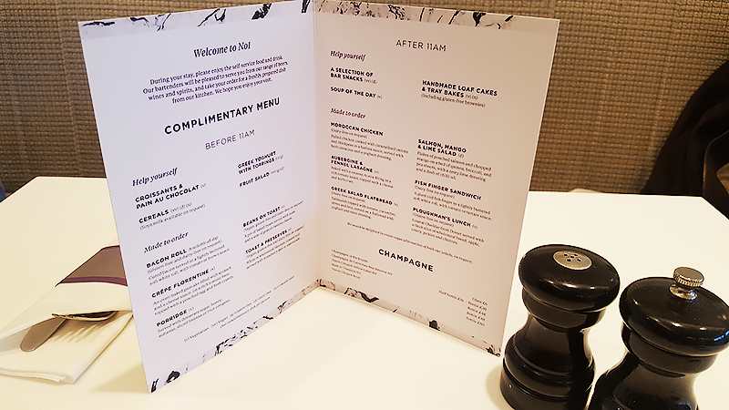 No 1 Lounge London Heathrow Review - Travel with Mia - Menu